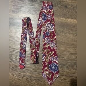 Vintage Ted Lapidus Silk Floral Tie Made in Italy Burgundy EUC